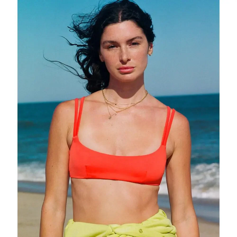 Andie Swim The Rockaway Bikini Swim Top in Siren Orange L NWT